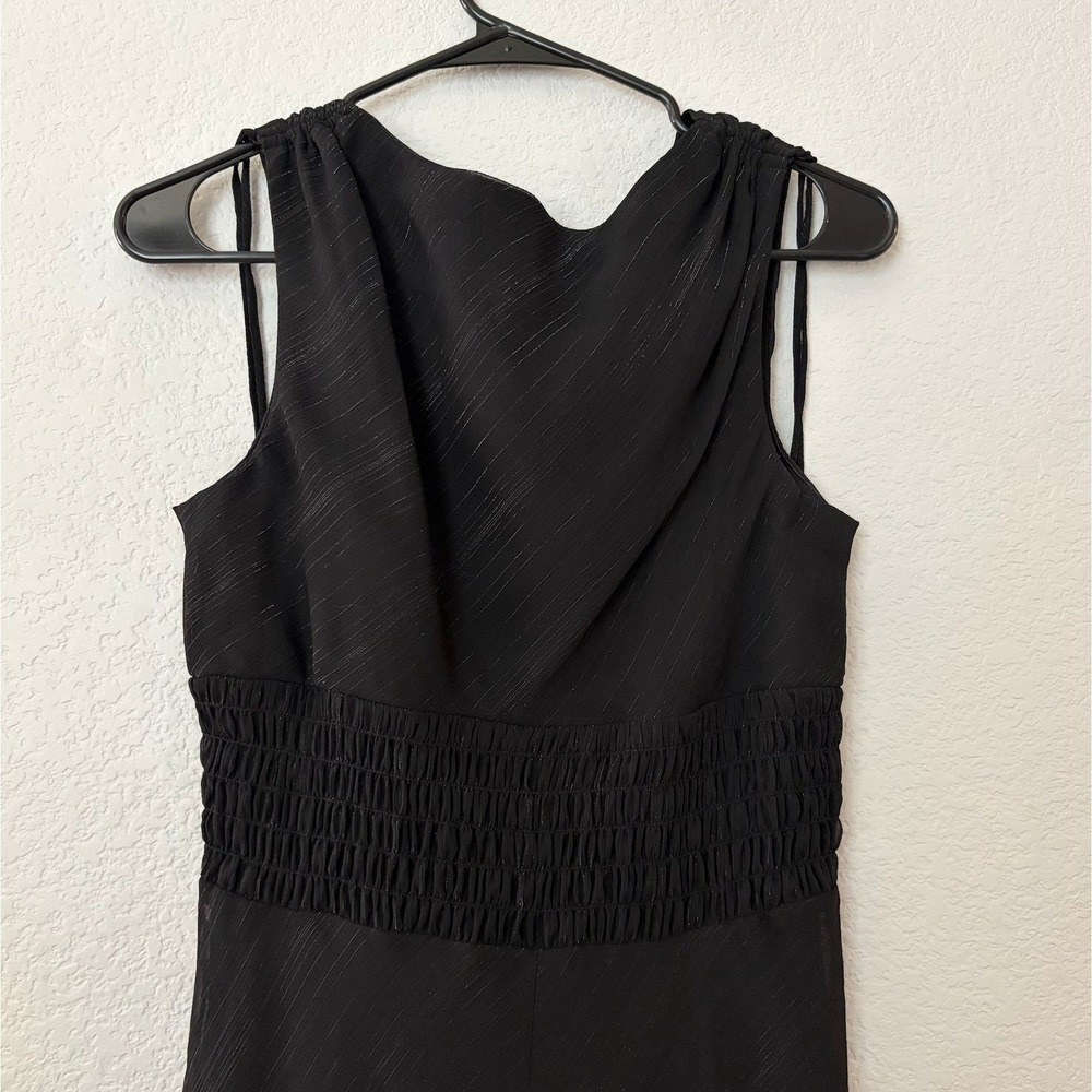 Bisou Bisou Black Metallic Pinstripe Smocked Waist Handkerchief Hem Dress SIZE 8 - Picture 8 of 9